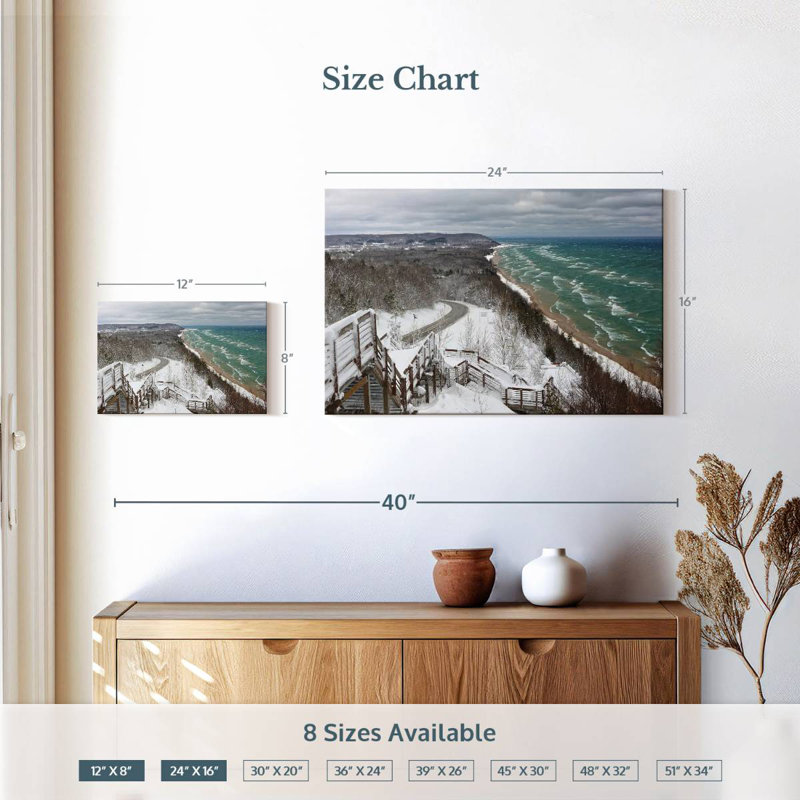 Scène d'hiver à Alvord Lake Michigan, H 16 po x l 24 po