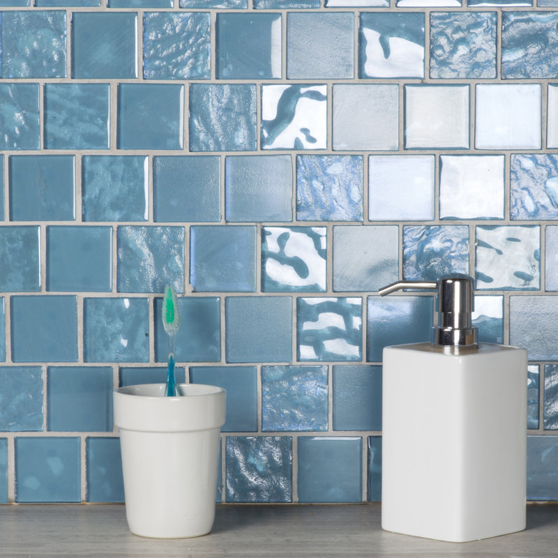 Landscape 2 in. x 2 in. Translucent Glass Plastic Face Mounted Brick Mosaic Designer Pool Tile, Danube Blue