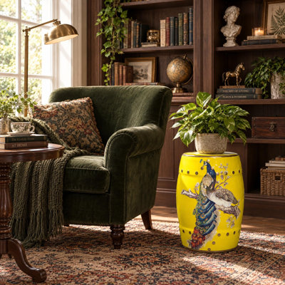 Tabouret en céramique fleur et oiseau
