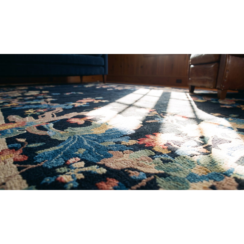 Blue Antique Artistic Art Deco Chinese Crane Pattern Area Rug