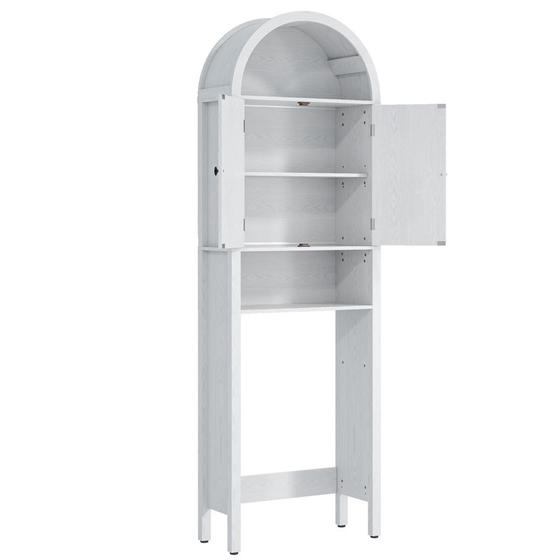 Rangement arqué au-dessus de la toilette avec portes cannelées, petite armoire de salle de bain avec tablette réglable, Blanc