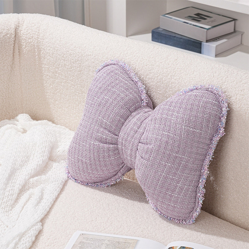 Bowknot Sofa Cushions Living Room Decoration Back Cushions Purple P-ink Black Three Colors Optional, Purple