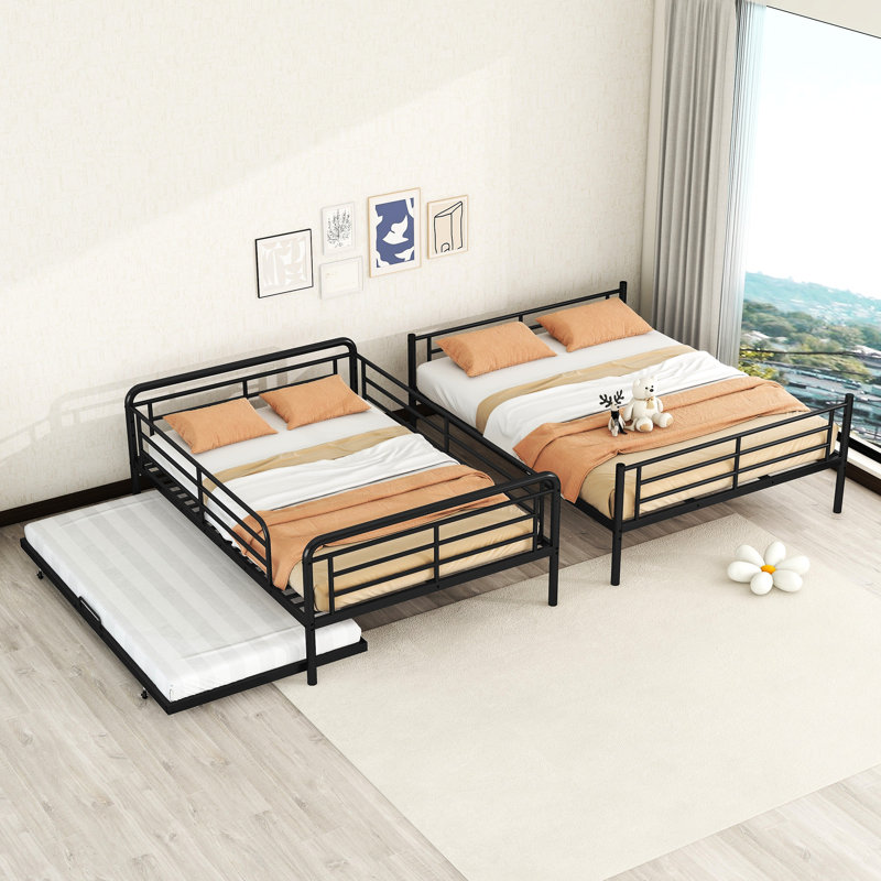 Lit superposé en fer noir avec lit gigogne simple - mobilier moderne et fonctionnel pratique