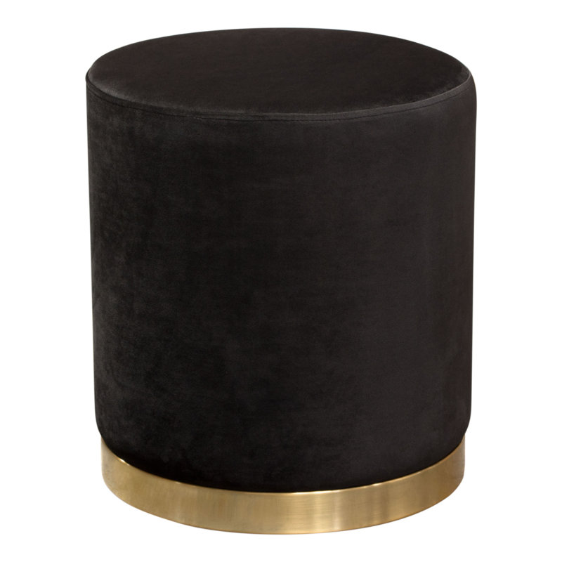 Repose-pieds rond standard en velours Pantilimon, 100 % polyester noir