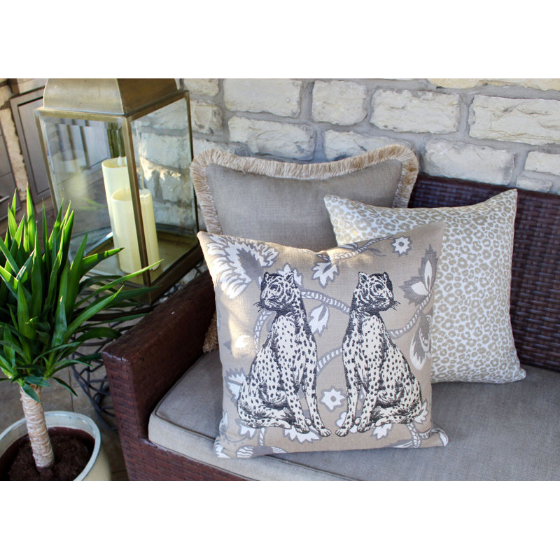 Coussin lombaire intérieur / extérieur Sallie Duncan Designs, Brun clair / Blanc, Carré