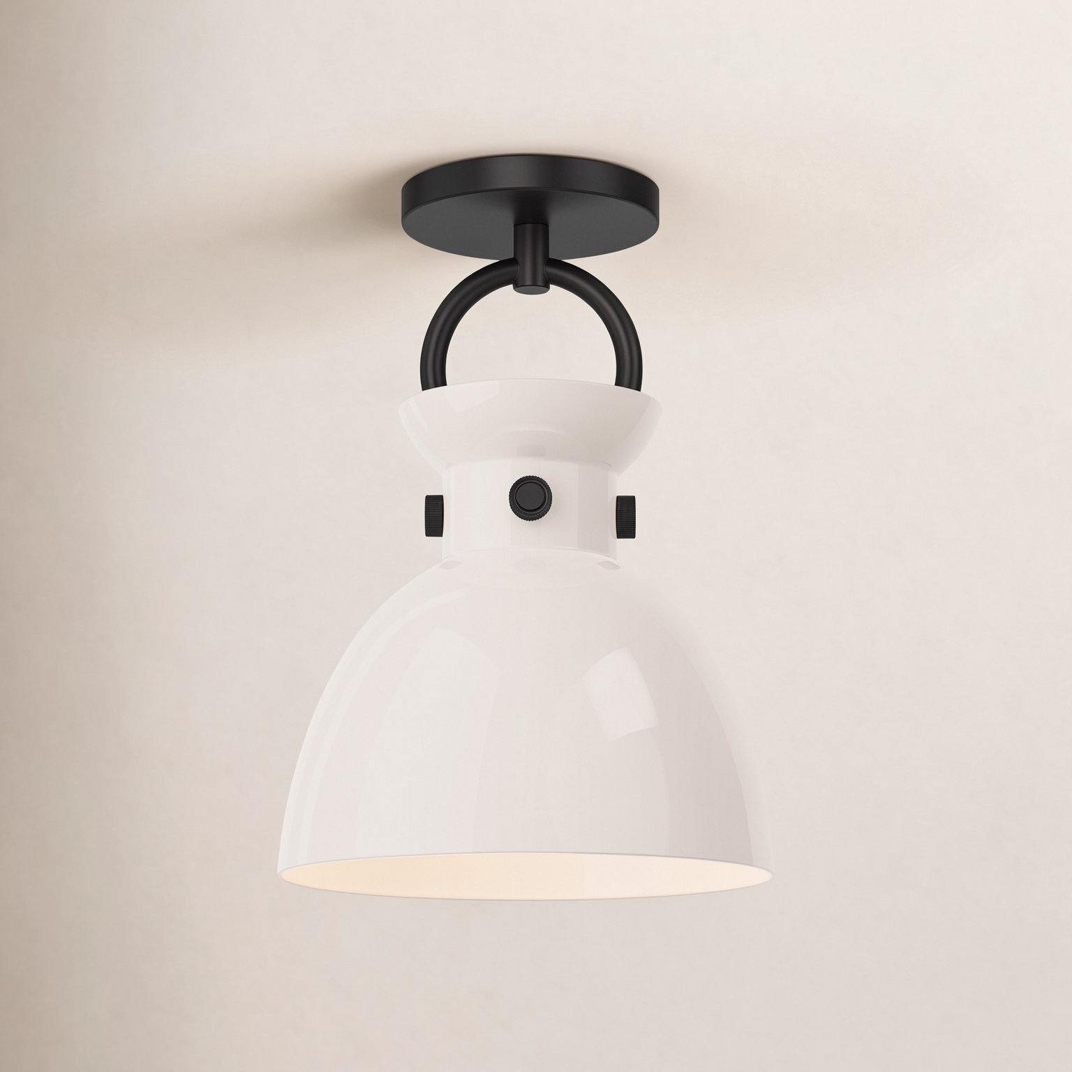Tinka Single Light Semi Flush Mount, Matte Black/Glossy Opal