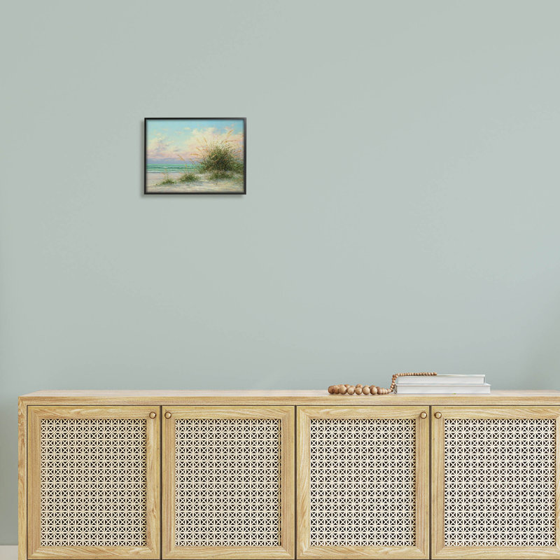 Été, plage, herbe, vagues de la mer, estampe numérique par Martin Figlinski, Giclée encadrée noir minuit