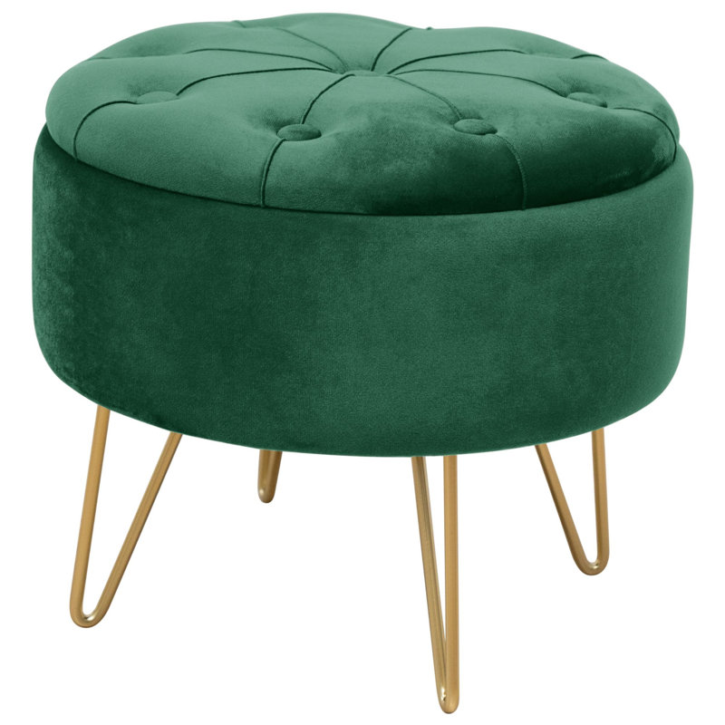 Adysen 38cm Wide Velvet Tufted Circle Pouffe Ottoman with Storage