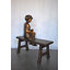 Statue de jeune fille avec son chiot sur un banc de lecture en bronze, taille 37 po x 17 po x H 38 po