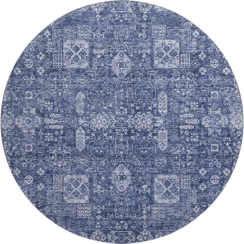 Premium Machine Washable Cerrito Navy Rug, Round 8'