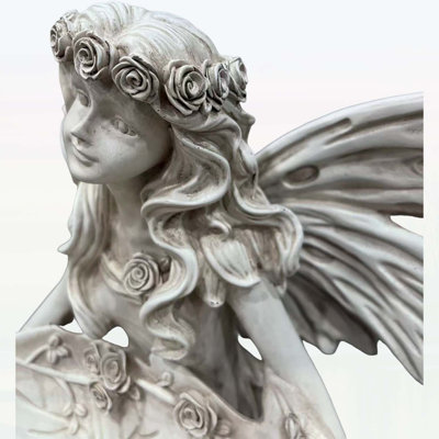 Statue de fée de jardin de 12,80 po de hauteur, ange en résine de 14,37 po de large avec plateau à feuilles multifonctionnel pour l'intérieur et l'extérieur