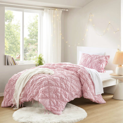Édredon simple en 2 pièces, joli motif floral avec ruché, microfibre brossée douce, rembourrage, confort toutes saisons, lavable à la machine, option sécuritaire 2 pièces, motif texturé, étreinte douillette, idéal pour