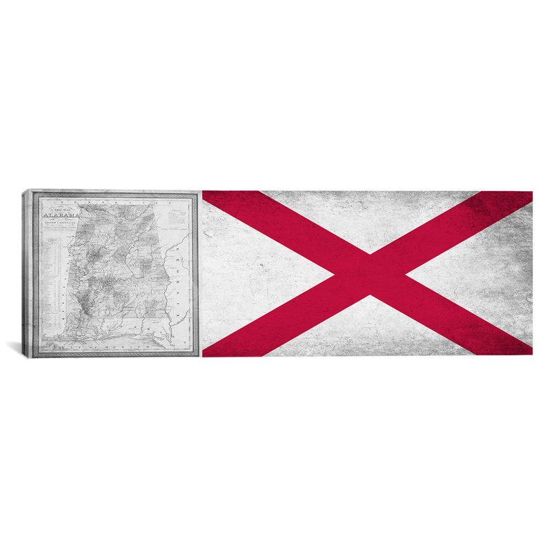 Drapeau alabama, impression panoramique grunge, impression sur toile, H 12 po x l 36 po x P 0,75 po