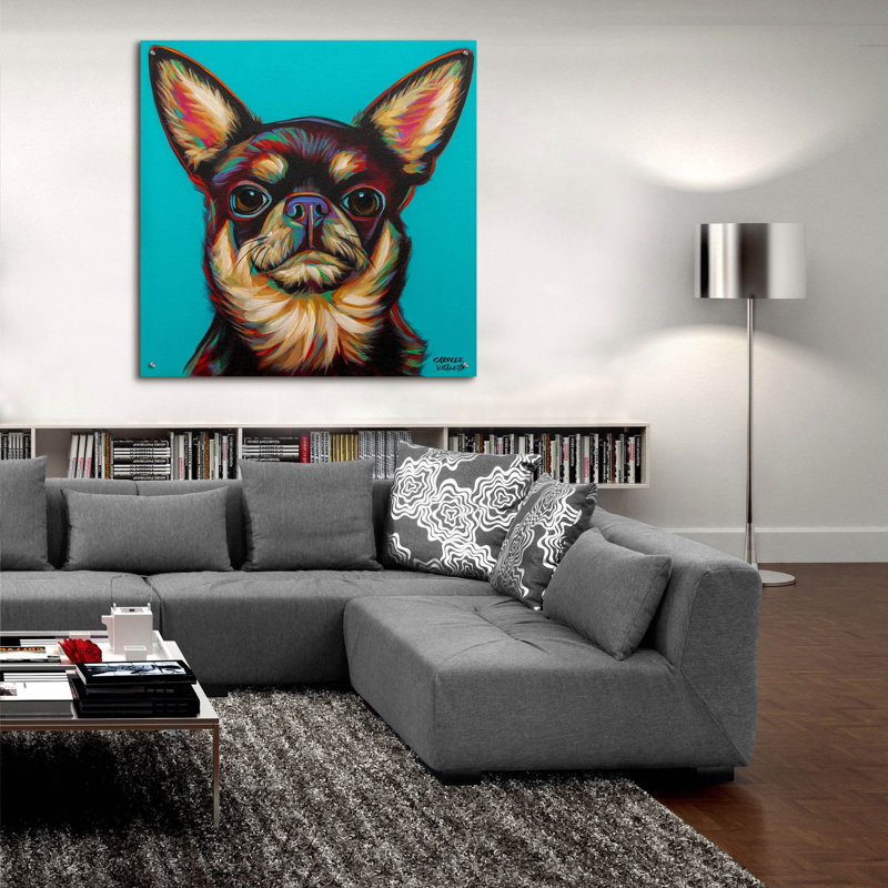 «Blue Dark Chihuahua» par Carolee Vitaletti, art mural en verre acrylique, H 36 po x l 36 po x P 0,2 po
