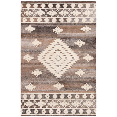 Dimmick Hand Tufted Wool/Cotton Southwestern Rug in Light Brown