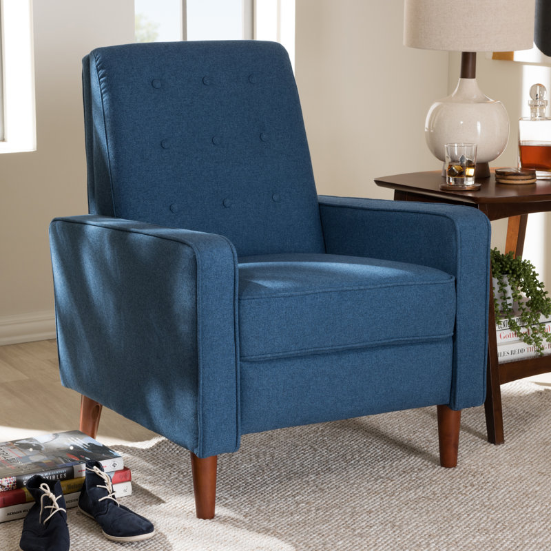 Mid-Century Blue Upholstered Manual Reclining Armchair