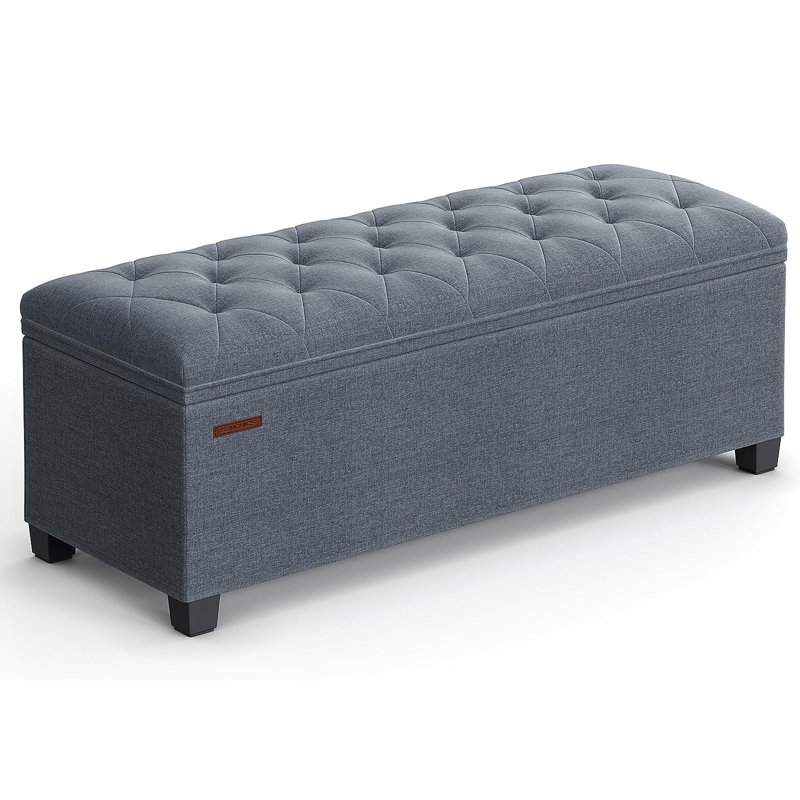 Fabric Upholstered Storage Bench, Light Denim Blue