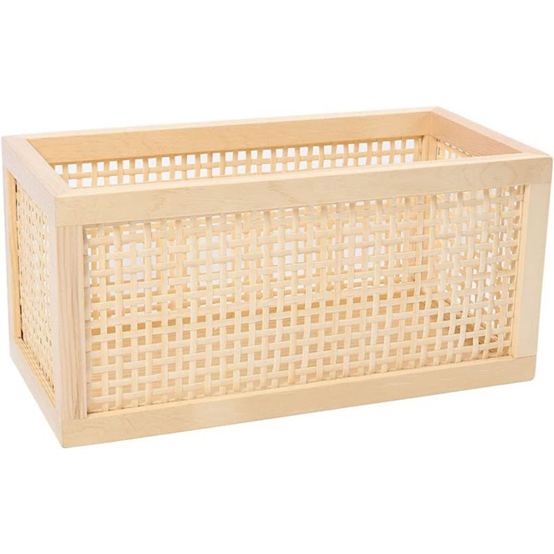 Petits paniers de rangement en bois, boîtes de rangement rectangulaires en rotin et boîtes de rangement en bambou, convenant à la salle de bain et au bureau