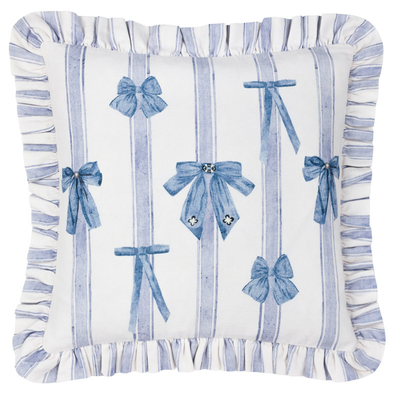 Noortje Ruffle Bows Cushion Cover Abstract Blue Square Throw Pillow Cover