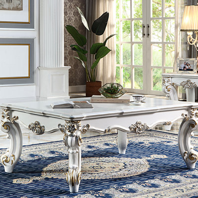 Antique Pearl Coffee Table With Ornate - Adds Distinctive Touch Decorative Scrolled Legs Fits Various Spaces