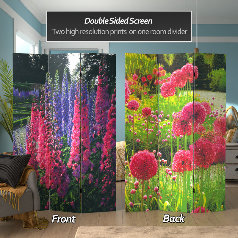 6 Ft. Tall Double Sided Vintage Flowers Canvas Room Divider, Foxglove