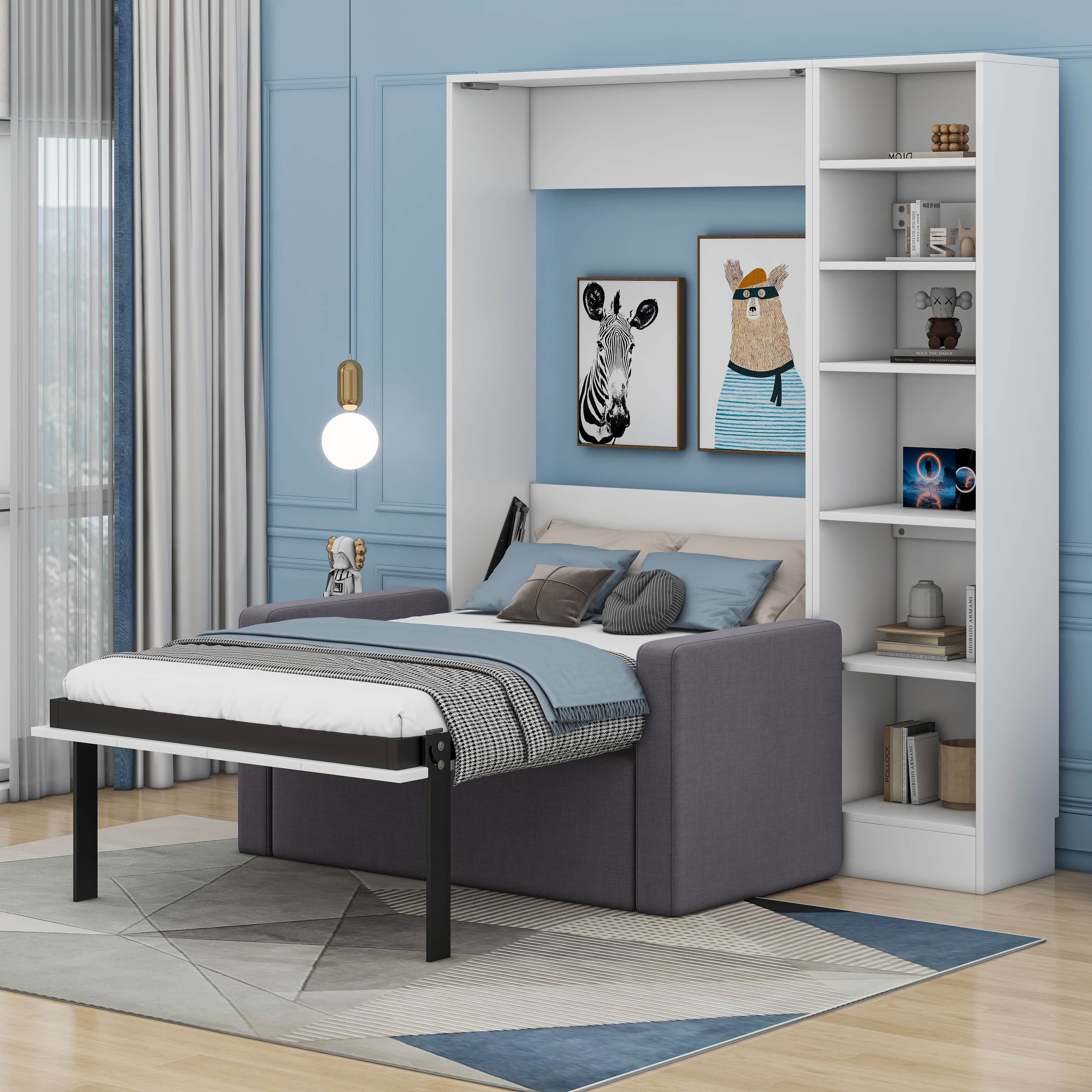 Cosmic Twin Size Murphy Bed Wall Bed With Sofa And Shelves