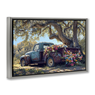 Camion réutilisé rempli de fleurs, cadre flottant, design par Franklyn Gregory