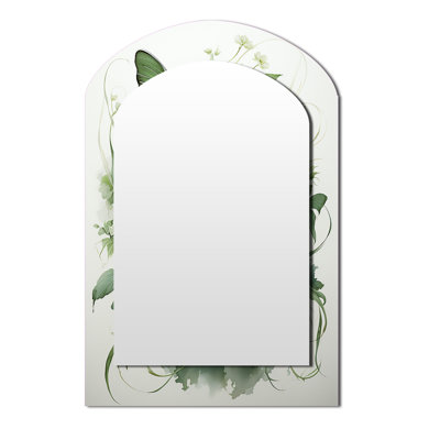 «Green Butterfly Whirling Beauty» - miroir décoratif en forme d'arche de papillon, miroir mural asymétrique moderne, impression d'art en métal