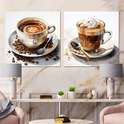 Brown Watercolor Espresso I - Coffee Canvas Art Print Set Of 2