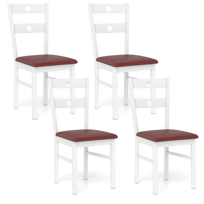 Wood Dining Chairs Set of 4 with Rubber Wood Frame, Padded Seat & Slatted Backrest White