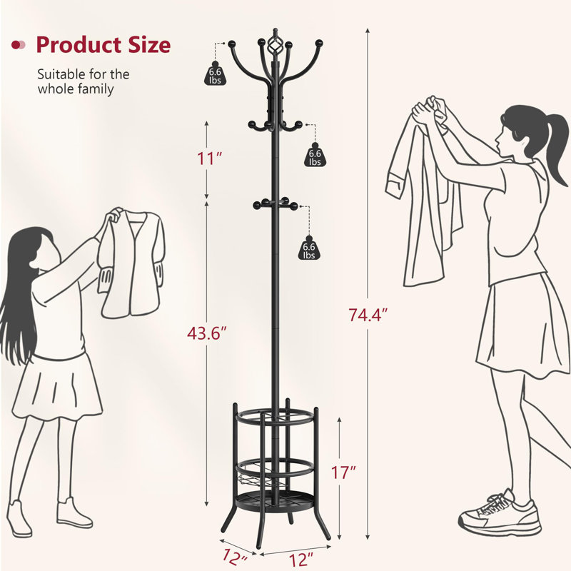 Portemanteau avec porte-parapluie, portemanteau autoportant avec 16 crochets
