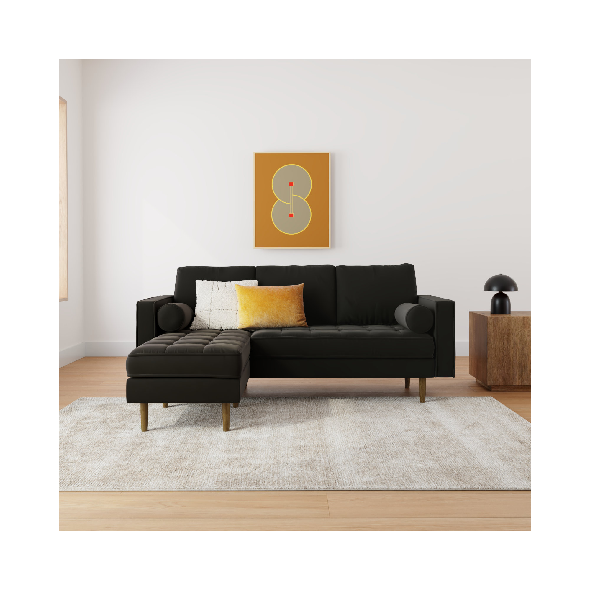 Geo 84" Wide Reversible Sofa and Chaise, Bella Smoke Performance Velvet