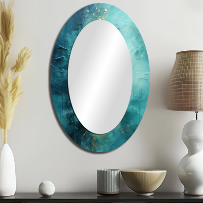 Turquoise Tranquility I - Miroir décoratif ovale sur métal