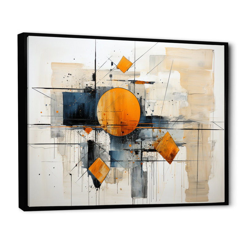 Abstrait géométrique Garbiel I, Cadre flottant noir, H 30 po x l 40 po x P 1,5 po