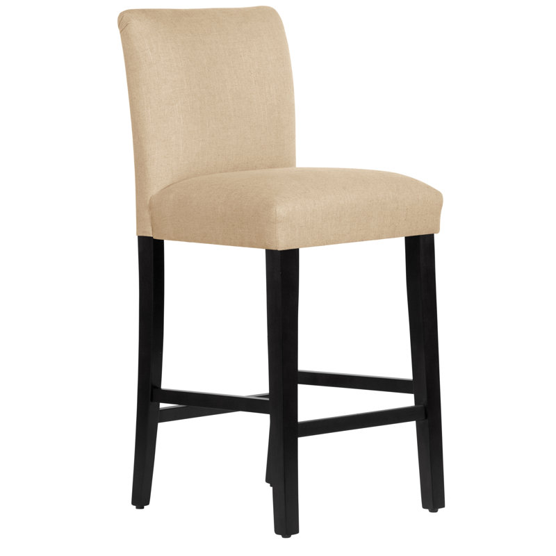 Tabouret de bar et de comptoir Hadrien, Tabouret de bar (siège d'une hauteur de 31 po), Classic Sandstone Linen, Bois noir