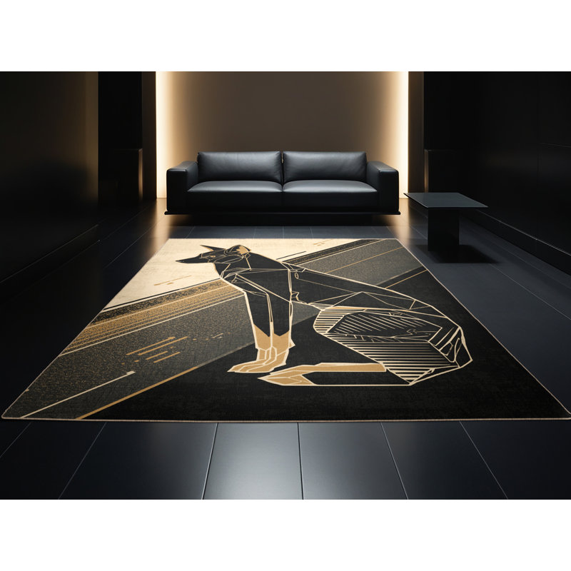 Machine Washable Pavanvir Jackal Modern Geometric Rug in Brown – Binding, 8x10