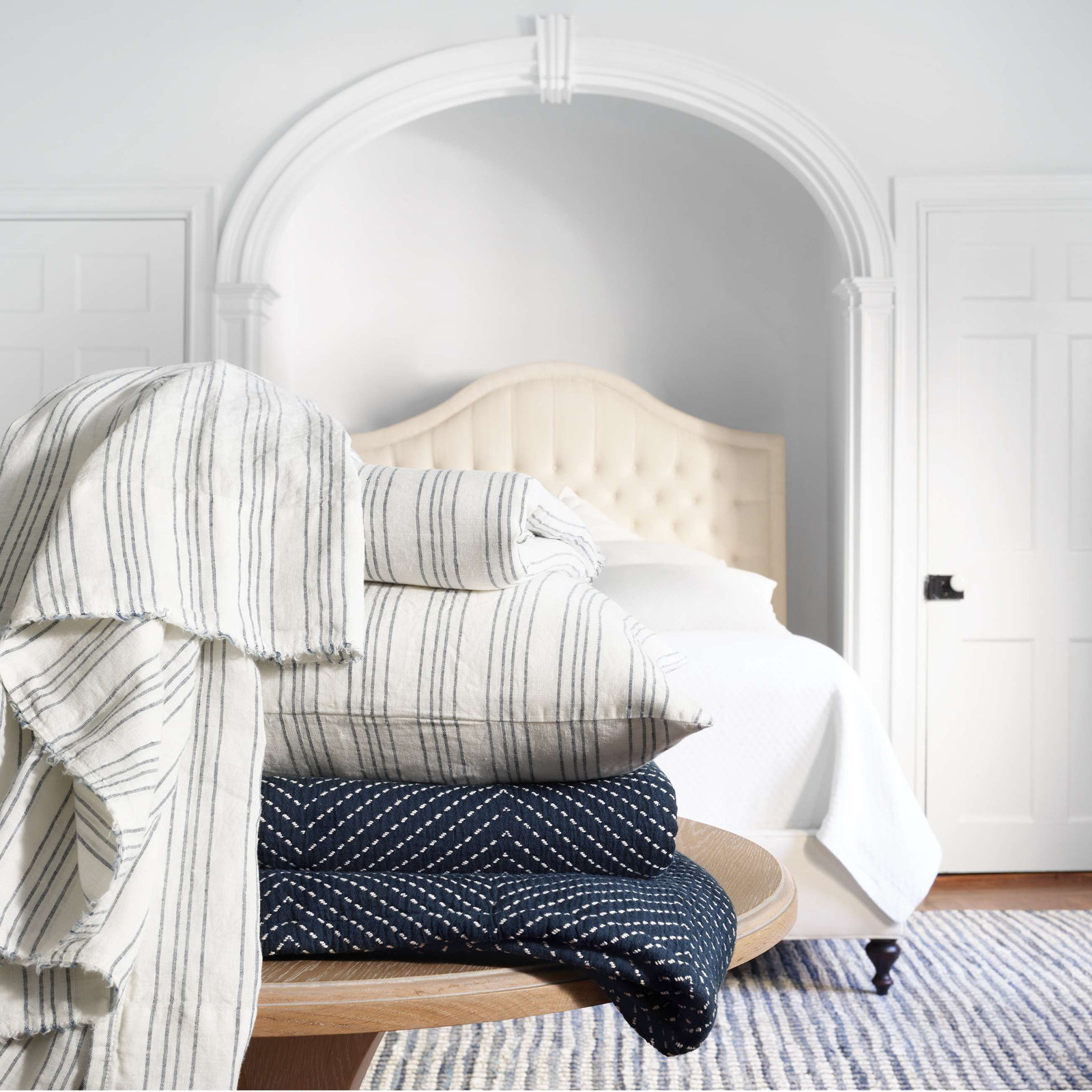Lush Linen Stripe Duvet Cover, Full/Queen Duvet Cover, Slate Blue