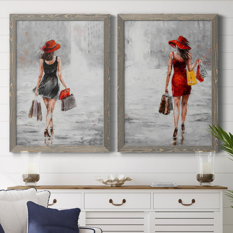 City City I - ensemble de 2 reproductions d'art, H 44 po x l 31 po x P 1 po, Toile avec cadre gris, Pas de tapis