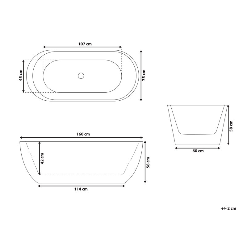 Sybil 750mm x 160mm Soaking Acrylic Bathtub