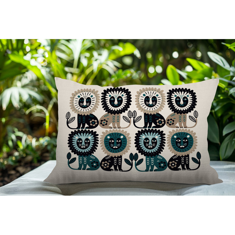 Oreiller rectangulaire intérieur / extérieur Bako Lion, Rectangle H 18 po x l 25 po, Émeraude