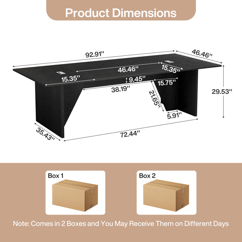 92.9 Inch Large Executive Desk With Rectangle Grommet, Modern Computer Desk Workstation