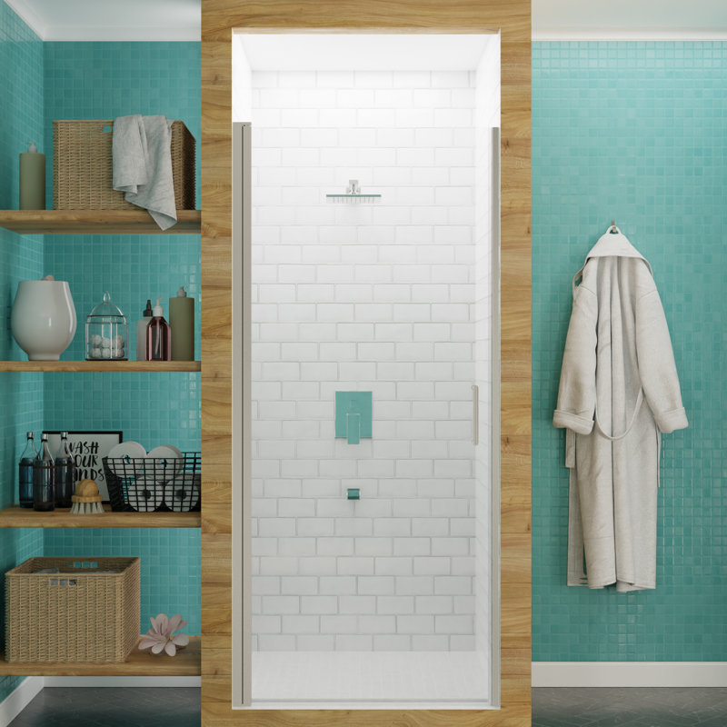 Lancer Series 29.4'' - W x 72'' H Hinged Door Semi-Frameless Shower Door with TSUNAMI GUARD, Brushed Nickel