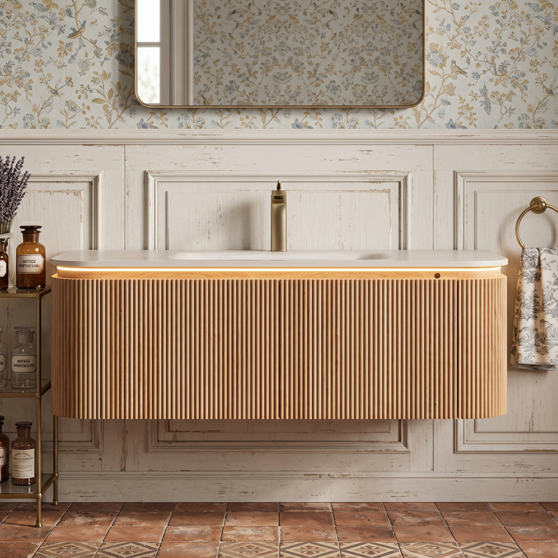 Meuble-lavabo mural simple 30 po avec plateau en marbre, 48"