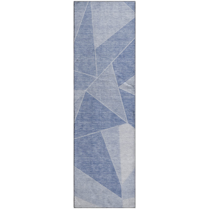 Premium Machine Washable Mayfield AMF636 Geometric Rug, Sky, 2'3" x 7'6" Runner