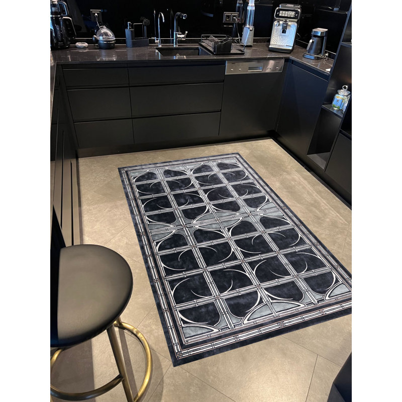 Geometric Pattern Gray Woven Base Rug, Rectangle 5'1.02" x 7'6.55"