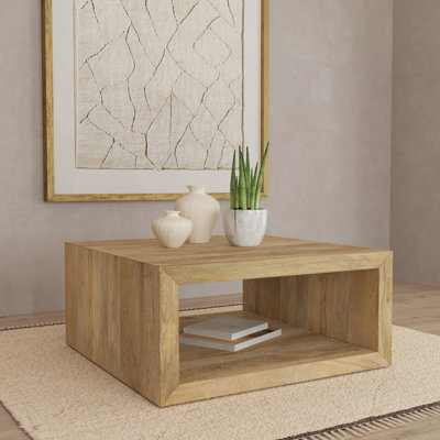 Rustic Square Mango Wood Coffee Table, 39x39 - Inch Top, Natural Brown, Ideal For Living