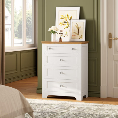 Drawer Dresser with LED Light - 4 Drawer Nightstand Cabinet with Night Light, Visible Glass Table-top