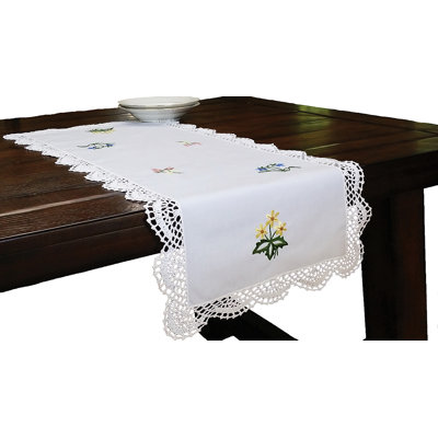 Handmade Crochet with Embroidery Flowers Runner