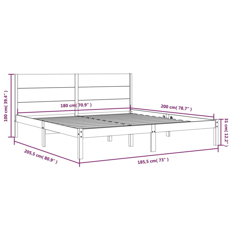 Bed Frame Solid Wood, Super King (6'), White