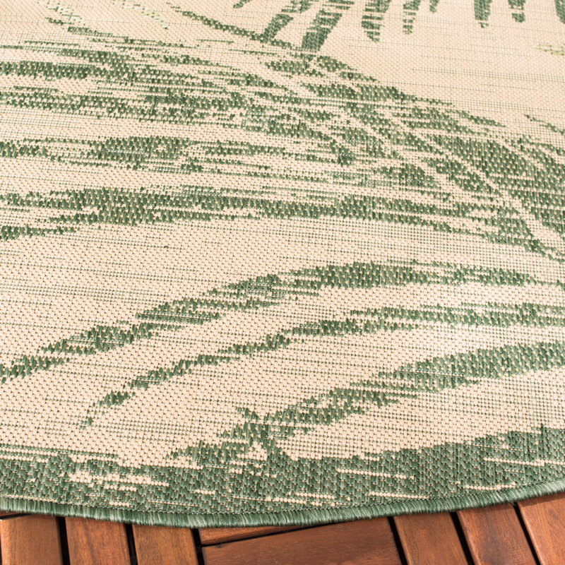 Tapis d'intérieur / extérieur à motif floral Lueck, Rond 6 pi 7 po